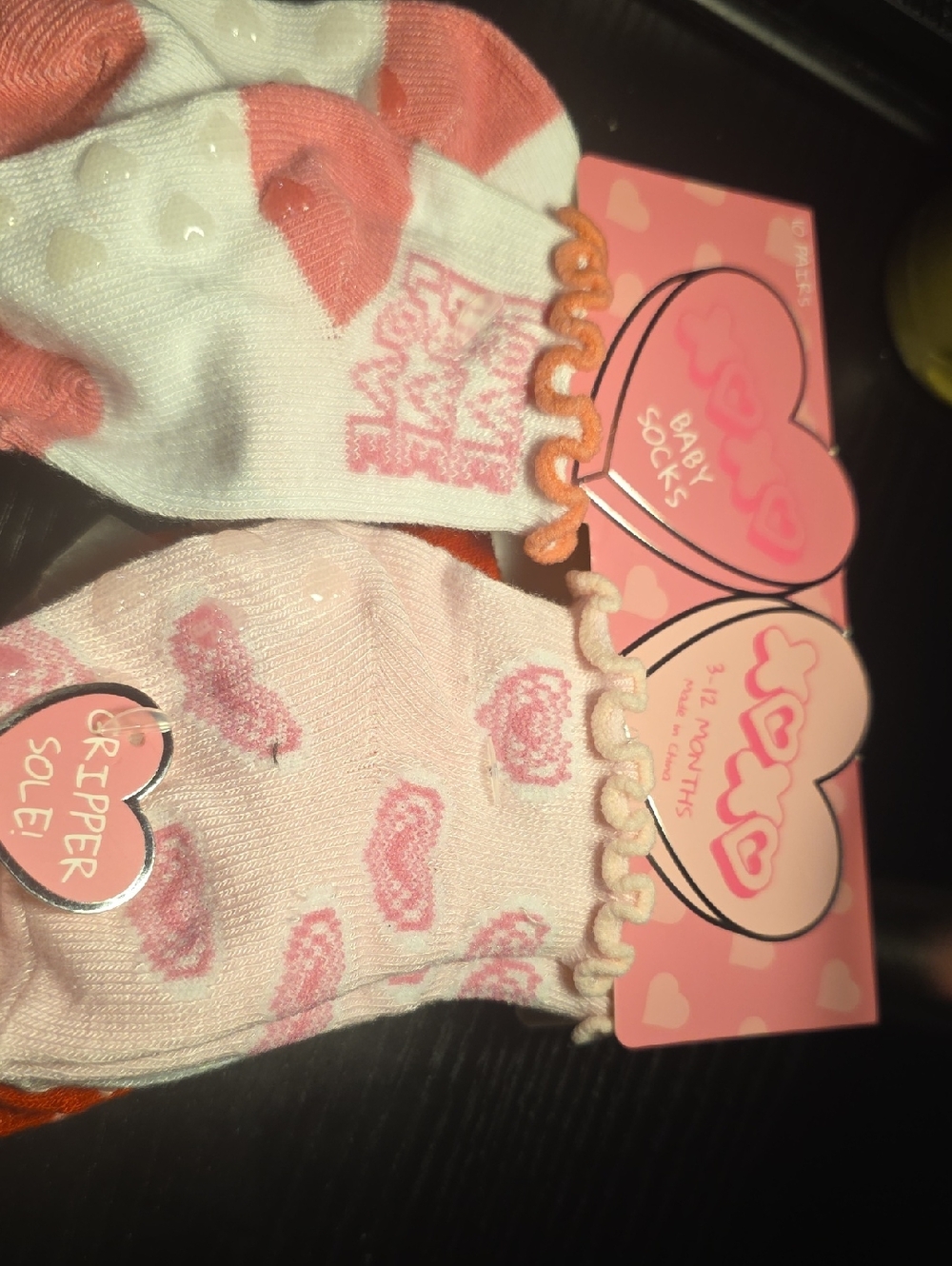 Baby Heart & Mustache Ruffle Socks - Pink / White